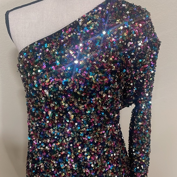 Sequin multicolor one shoulder mini dress size 1XL - Picture 4 of 7